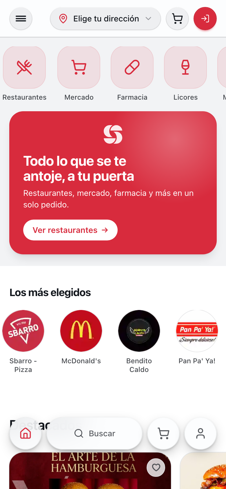 La app de Eats mostrando tiendas y restaurantes con pedidos activos